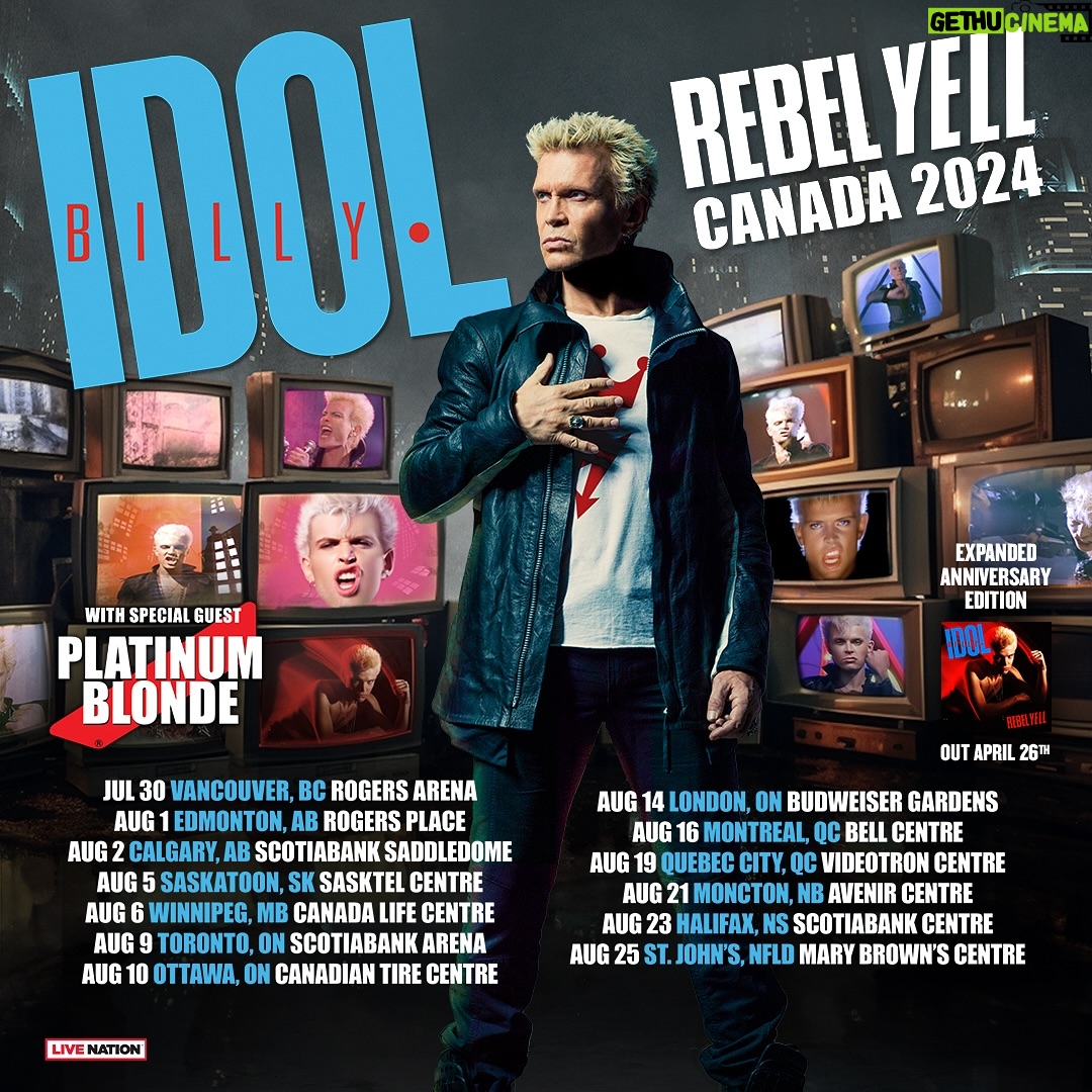 Billy Idol - 7.7K Likes - ✊🏼 Tickets are on sale for all REBEL YELL Canadian tour dates! Use tour dates link in bio for visit billyidol.net for ticket links!