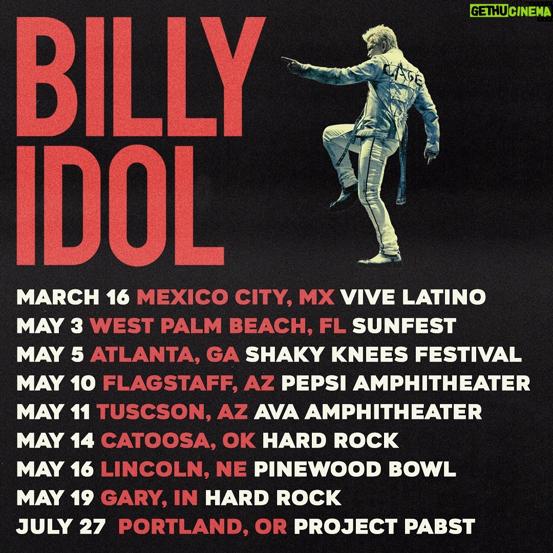 Billy Idol - 9.6K Likes - Upcoming shows! 👊🏼 added Tucson, AZ and see you this weekend in Mexico City for Vive Latino. Use tour dates link in bio for ticket & VIP info. ⚡️