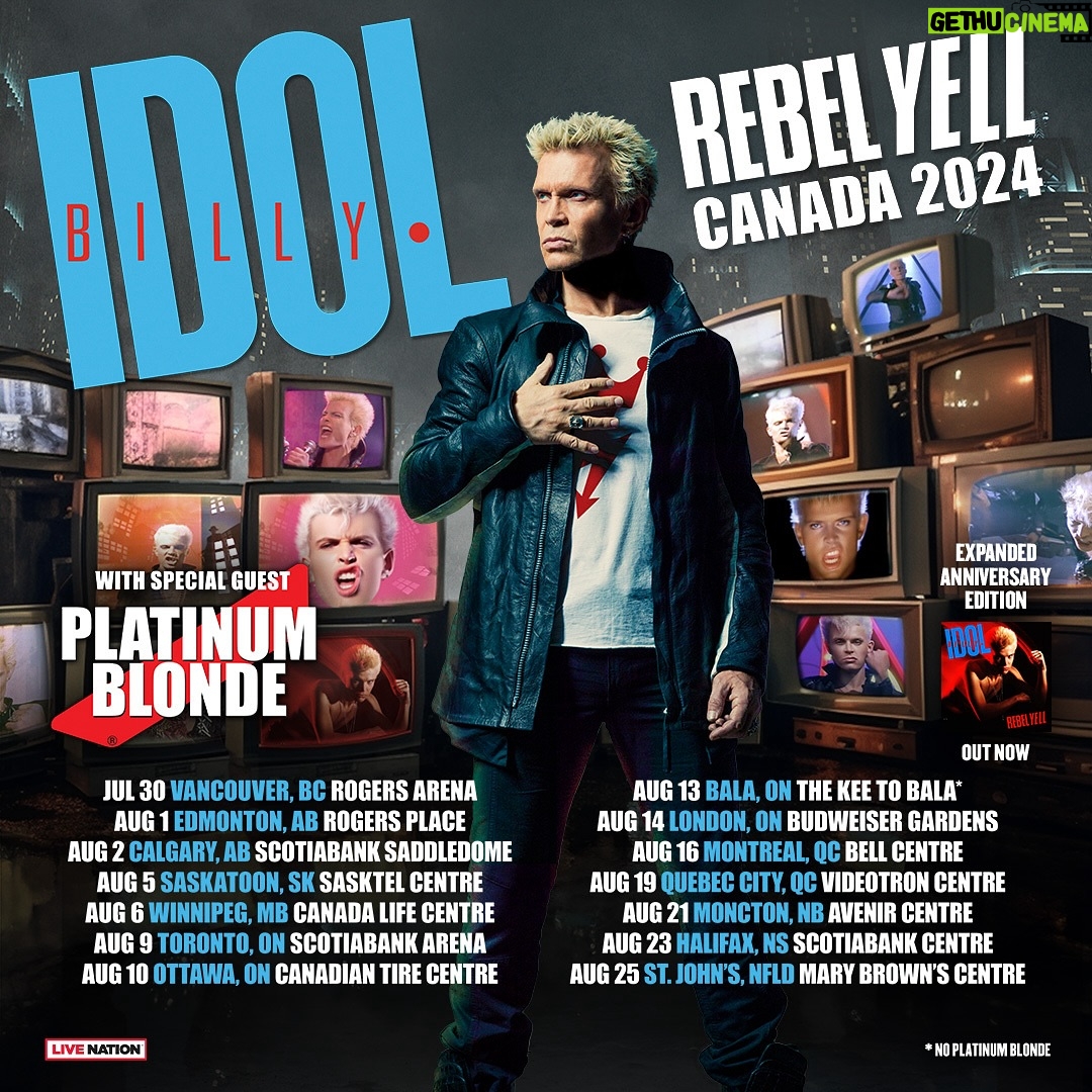 Billy Idol - 8.9K Likes - Rebel Yell 👊🏼🇨🇦 Canada 2024 tour! Use tour dates link in bio for ticket info!
