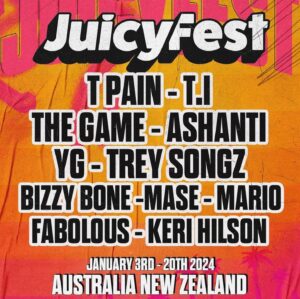 Bizzy Bone Instagram - @juicyfest.co !!!!!!!
Im just as shocked as everyone else. Im hearing the fellas had some passport issues. But i assure you @ybl_sinatra (my child) and myself are going to give you guys a show you will remember for years to come. Some surprises too! No way i was gonna turn around , The Promoter INSISTED i still attend so YOU GUYS at the Festival were not disappointed entirely. So here i come the performance , the voice , the harmony. Bizzy MF Bone.  I figured Kray was not gon be there because of his illness but Bone don’t miss no shows REGARDLESS. I am hearing its passport issues. 
Long live Bone Thugs n Harmony. AUSTRALIA / NEW ZEALAND here i come!!!!! Lets have some fun.  You will not be disappointed.