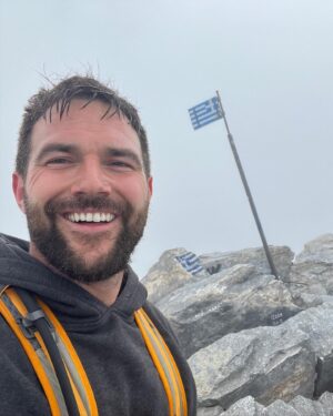 Bj Gruber Instagram - We reached the top of Mount Olympus yesterday. What an incredible hike and not for the faint of heart. Even as an experienced rock climber, the exposure was effecting me. There is several hundreds feet of no fall scramble to reach the pantheon of the gods. The peak behind me is the highest point in Greece named Mytikas. #hike #scramble #adventure #travel