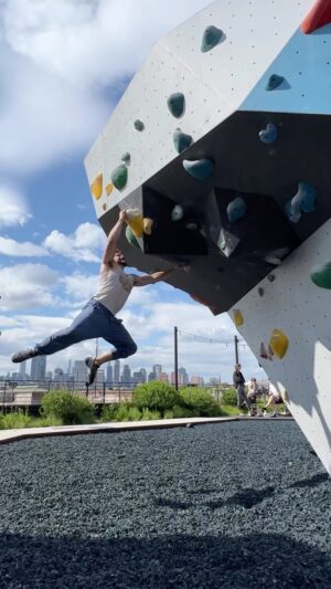 Bj Gruber Instagram - Little miss there. Towards end of our session and my hands are starting to go. @rlee.climbs @vitalbrooklyn #climb #climber #fitness #fun #bouldering