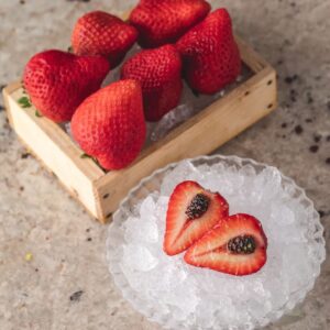 Björn Frantzén Instagram - Amaou ichigo 🍓 with candied pinecone.

The king of strawberry from Fukuoka, Japan. 

The word Amaou is an acronym derived from the words that stands for the fruit’s best qualities: amai (sweet), marui (round), okii (large), and umai (tasty).

Serves with candied pinecone from @hogtorpgard 
Lina hand-picked the right size of pinecone and had them preserved for us during spring. We use them when the snow is covering the forest floor over at Sweden in late December, which is also the season for Amaou.

A sweet bite of Nordic and Japanese @restaurantzen.sgp