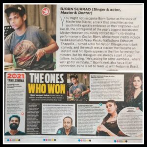 Bjorn Surrao Instagram - A really cool suprise feature in today's newspaper 🗞️ along side some other amazing talents and technicians 👏🏾🏅 💪🏾 thankyou for the kind words and appreciation ! 🥂🤙🏾✨ Seasons greetings everyone 🤗♥️ Peace !
#newindianexpress #cinema
#2021 #itsawrap
__________________

@newindianexpress 
@ramvenkatsrikar

________________
.
.
.
.
.
.
.
.
.
.
#singer #songwriter #rappers  #bjornsurrao  #musicians #musiciansdaily #chennai  #musiciansofinstagram #kollywood #musicproducer #throwbackthursday #tbt #thalapathy  #mastertheblaster #magazine #thalapathyvijay #vijay #anirudhravichander #reggae #bornwithaj #independentartist #doctorthemovie
#kollywood  #instapicoftheday #musicproducer  #vibes #cinema  #doctormovie #mastermovie