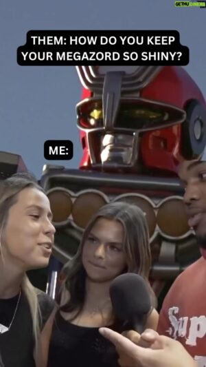 Blake Foster Instagram - Got to keep the Megazord looking sharp with a spit shine! 
😂

Seriously though, it’s wild how the Megazords always look pristine even after battles. You’d think after a monster fight they’d need a serious wash!

⚡️

Share this with someone who could use a laugh.😂 

#Funny #PowerRangers #Trending #PowerRangersTurbo #Viral