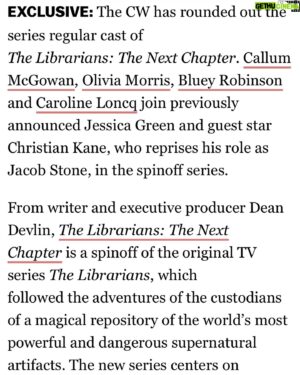 Bluey Robinson Instagram - Never has my mum been more hyped for something than when I mentioned ‘The Librarians’ lol - Very excited for this next chapter! 🫶🏽 @librarianstnt #Thelibrarianstnc  #ConnorGreen