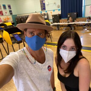Brad Falchuk Instagram - Pretty cool to go vote where your daughter is volunteering as a poll worker.  She’s too young to vote this time, but if you’re old enough to vote this election, go give it a try.  It’s fun and easy and the most American thing you can do! Bring your friends.  Bring your parents.  Go grab your neighbor and bring them! #vote #democracyiscomingtotheusa 🇺🇸