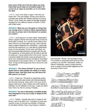 Brad James Instagram - WINGMAN MAGAZINE: What are your thoughts on things that can change when it comes to Black representation not only on-screen, but in the director's or producer's chairs? 

SWIPE RIGHT FOR MY RESPONSE --->>

shooting @__vinache__ in New Orleans with @wingmanmagazine and photographer @germainegrimes