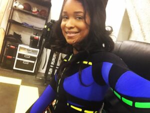 Brandhyze Stanley Instagram - Trying out a new #motioncapture suit....got me over here feelin' like a #SUPERHERO (or a dolphin trainer😜) . 
I'm unable to breathe at the moment, but it sure is cute. LOL!!! 😂👍🏾.
.
.
.
#actor #actress #motioncapture #mocap #actionhero #animation #fitness #suit #ootd #actorsofinstagram #blue #instadaily #neon  #reflectivetape