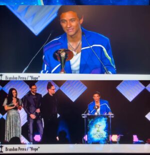 Brandon Perea Instagram - First timer… and we got the dubbbb! Thank you @saturnawards for honoring @nopemovie!! 🪐🏆