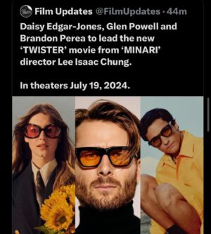 Brandon Perea Instagram - If you wanna see me look at the sky again, watch “Twisters” in theaters July 19, 2024 🌪️🫡 

#TGBTG 🙏🏽🙌🏽