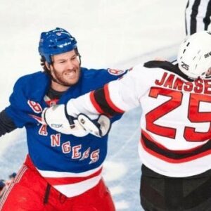 Brandon Prust Instagram - ‪It’s out!! An hour zoom session of back and forth between 6 beauties who have been In more battles than you can count. But 1 stood out the most to all of us! The Rangers/Devils line brawl in MSG, off the opening puck drop in April of 2012. Here’s our zoom chat (link in bio) discussing that epic night!‬ Also, lots of talk about former battles, particularly between @cam_janssen25 and I. We fought 10 times in our career, including junior- the most fights against any 1 player for both of us. And the 1st person on an opposing team I would have a beer with after the game if I had a chance. #respect