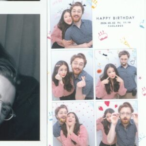 Brian David Gilbert Instagram - @thekarenhan makes sure we go into every photo booth we run across. it’s her birthday, and i’ve spent five birthdays with her, and we’ve taken lots and lots of these in that time. our fridge is covered in them. but it always feels special to take a photo booth photo. karen is really good at making my life feel special all the time, and we are really good at changing up our facial expressions in photo booths.