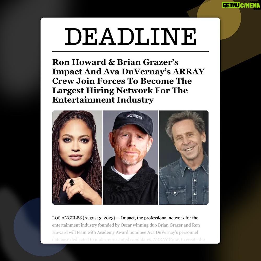 Brian Grazer - 2.6K Likes - 🎉 Exciting News! Ron and I are thrilled to partner with Ava DuVernay on a critically important mission! 🌟 Impact & ARRAY Crew are teaming up to create the ultimate worldwide hiring network for the entertainment industry! 🎥🌍 We share a deep commitment to fostering inclusivity and equity in the industry, and together, we'll make hiring, collaboration, and communication in film and TV more efficient and inclusive. 💪 Let's empower the incredible talents behind the scenes who bring captivating stories to life! 🎬 #ImpactARRAY #EntertainmentIndustry #InclusivityMatters #Collaboration #EmpowerTalent