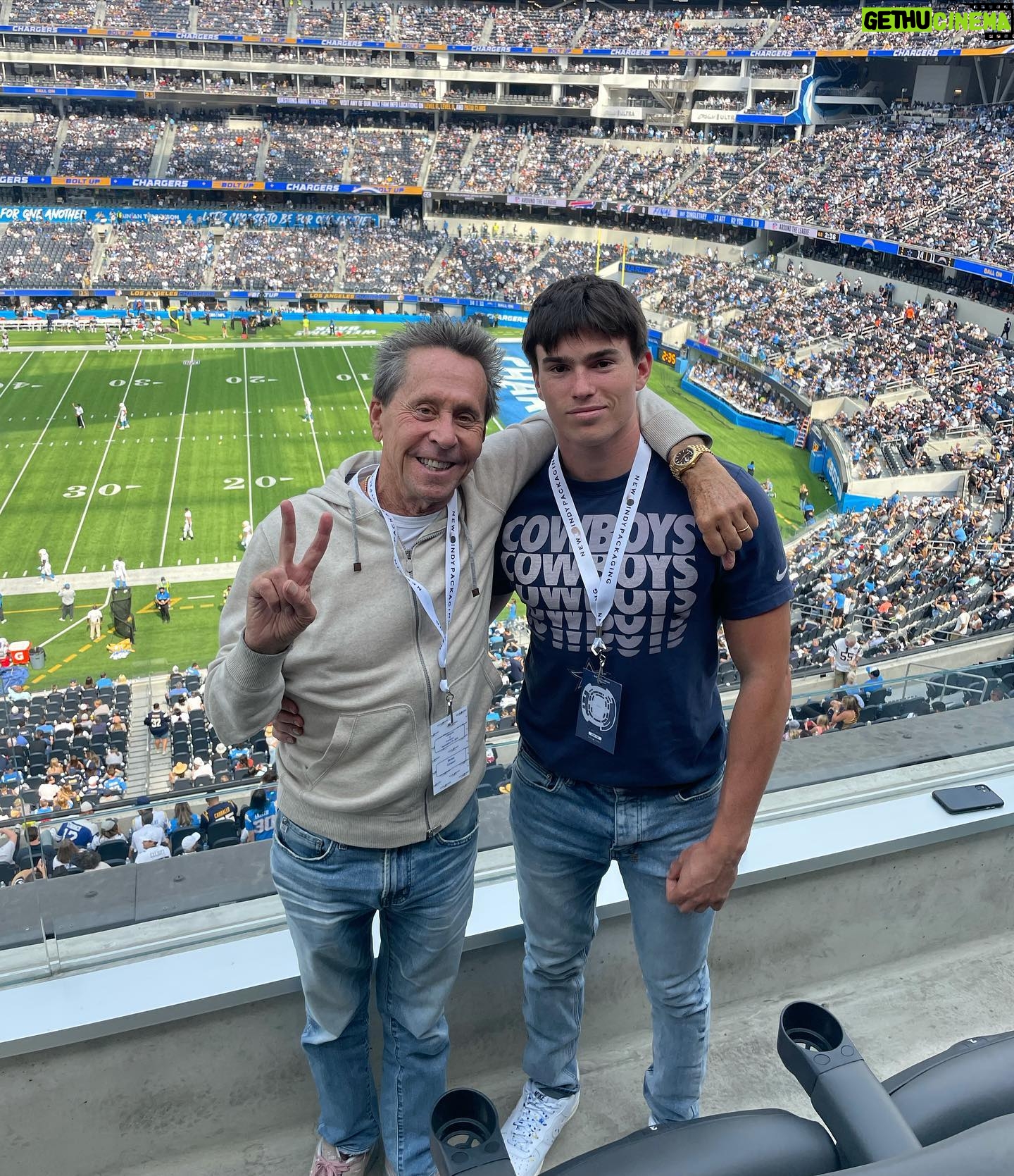 Brian Grazer - 1.8K Likes - Cowboys vs Chargers with my youngest son @patrick.grazer 🏈 Amazing game and winning outcome for Pat! 💙🤍