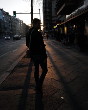 Brian J. Smith Instagram - Thanks to @tobyonwumere for this shot. One of the unexpected bright spots of this experience has been walking around new neighborhoods in Berlin, getting some fresh air and watching the sun set over an almost empty city street. We’ve been taking a lot of photographs and will be posting soon. We are safe and healthy and being very very careful out here. Love to you all.