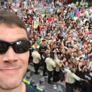 Brian J. Smith Instagram - HAPPY PRIDE!! Fondly remembering this magical moment from a few years ago in São Paulo. It was unreal. Sorry to be missing the fun in NYC, but wishing everyone there and around the world the best of prides. Love from Budapest!!