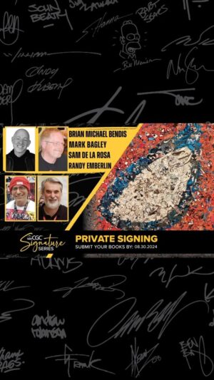 Brian Michael Bendis Instagram - The @cgcsignatureseries team is beyond hyped to announce an exclusive In-House Private Signing with renowned comic book creators @brianmbendis, @officialmarkbagleyart, @randyemberlin and @artistsamdelarosa! 🕷️ In addition to signing, Bagley, De La Rosa and Emberlin will be offering Remarques and Sketches for purchase. CGC must receive all submissions for this event by Friday, August 30, 2024. Score all the details with the link in our bio! ✍️

#CGC #CGCComics #ComicBooks #Comics #SignatureSeries #Grading #CGCGrading #IGComicFamily #ComicCollecting #Graded #WhitePages #Mint #Marvel #SignatureSeries #DCComics