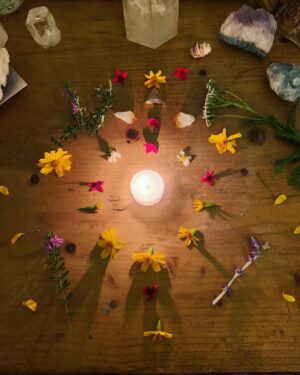 Brit Morgan Instagram - Beltane Altar ✨✨✨🧚‍♀️ (#beltane is a Celtic holiday that in the northern hemisphere marks the halfway point between the spring solstice and summer. It’s a celebration of abundance, fertility, and magic)  #intuitiveplantmedicine #🌸