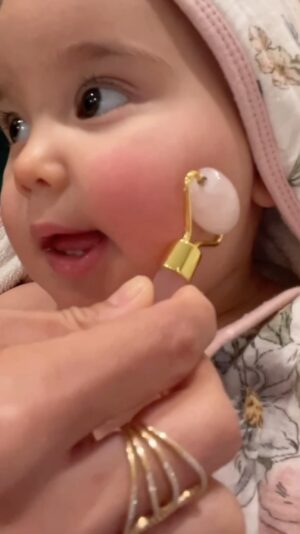 Brittany Ishibashi Instagram - Here’s your reminder to schedule a little self care 

#babyinfluencer 

#selfcare #guasha #teenytinybabyfaceroller