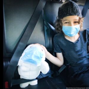 Brock Brenner Instagram - My #stuffy & I are all #masked & ready to go #masks4all ... Don’t forget your #seatbelt 🥳 #safetyfirst  Have an AWESOME MONDAY!!! #monday