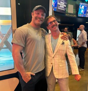Brock Yurich Instagram - I’m so proud of my friend @samsmcconnell and his magnificent Documentary “Camp Ricstar” following a musical camp designed for people with disabilities and their siblings. I was so moved and touched by the heart and soul that went into this project, and the vulnerability of everyone involved. 
And I’m lucky enough to get to meet one of the stars, David ❤️ i told him we need to swap mustache care tips 
#campricstar#documentary#filmfestival