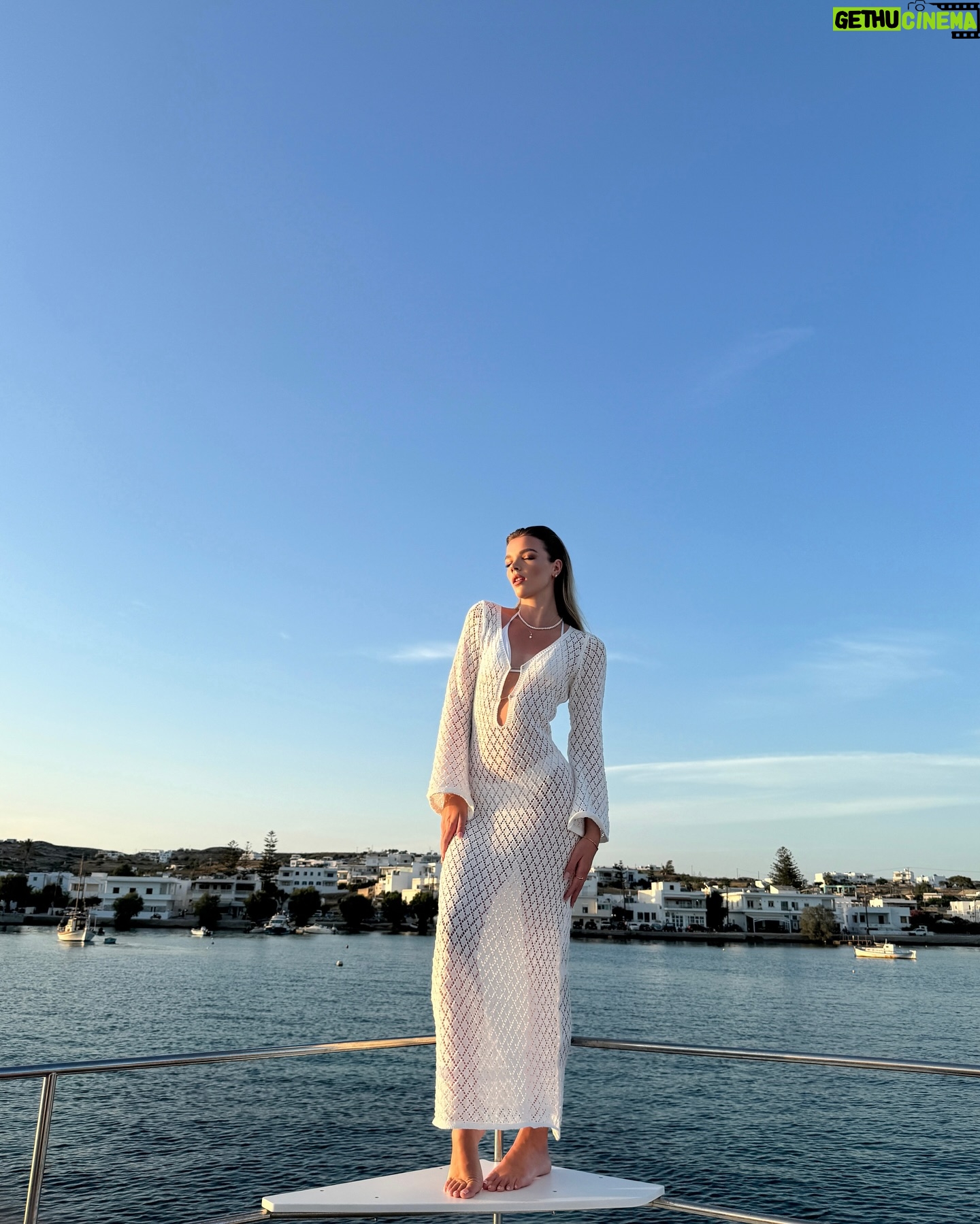 Brooke Bruk-Jackson - 3 Likes - Living the summer dream on deck, barefoot and with the one and only summer companion 🧿🩵🐚 #brookesignaturescent
#greece #milos #goldenhour #summerscent #fragrance