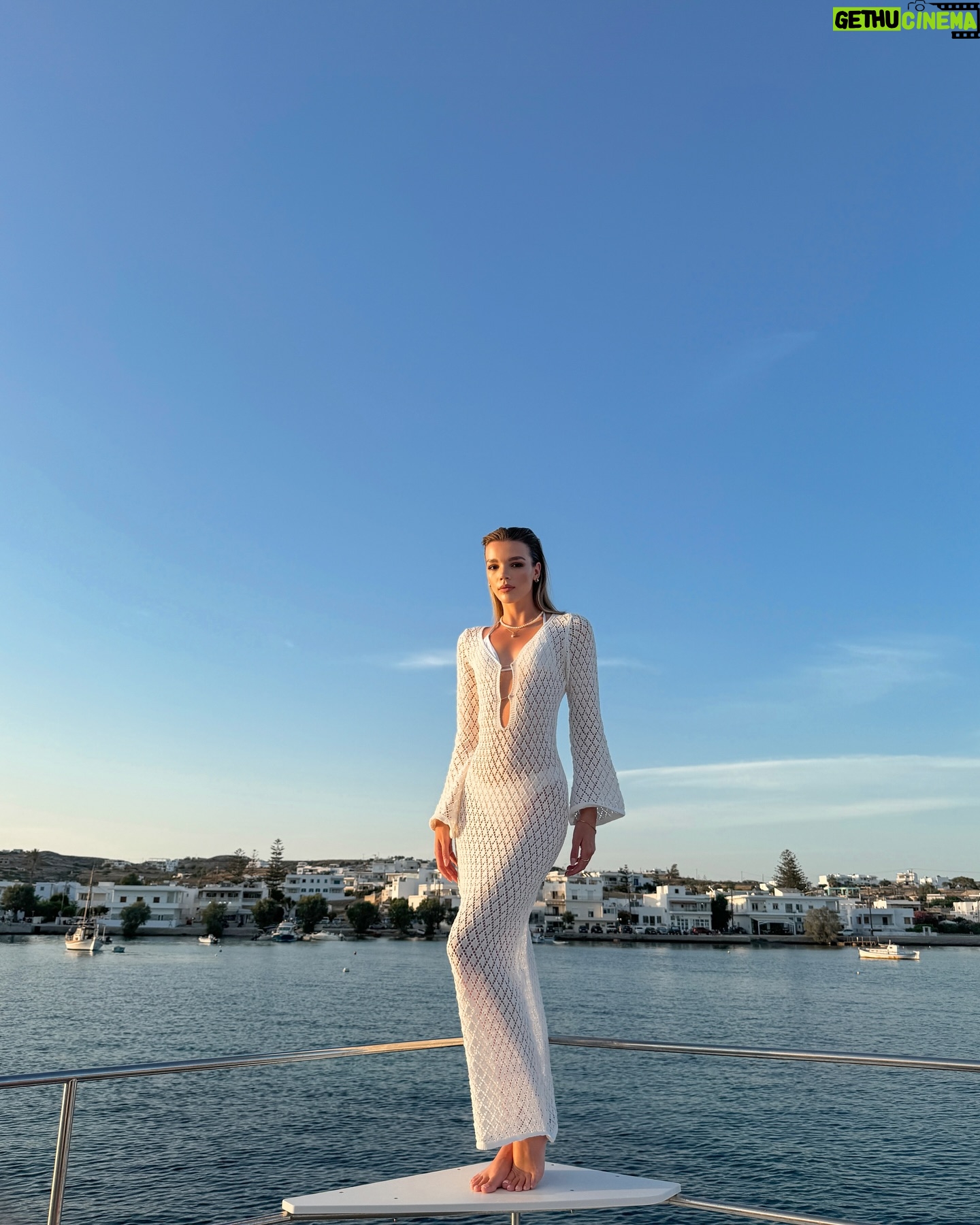 Brooke Bruk-Jackson - 3 Likes - Living the summer dream on deck, barefoot and with the one and only summer companion 🧿🩵🐚 #brookesignaturescent
#greece #milos #goldenhour #summerscent #fragrance