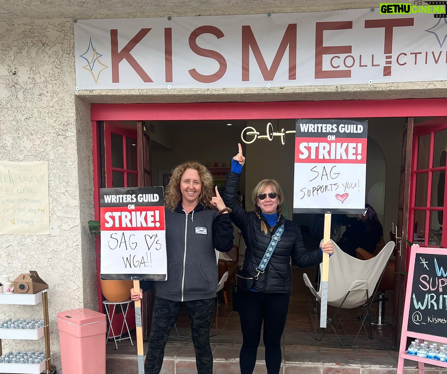 Brooke Smith - 1.8K Likes - @wgawest picket line today at WB… saw this guy with the lotion sign & had to get a shot with it! #tedlasso showed up to support, so did @_kismetcollective_ - they let protesters use their bathroom, gave out free water & coffee, and the guy on the motorcycle kept spirits up! @sagaftra