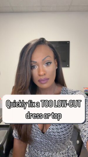 Brooke Thomas Instagram - Here’s how to quickly cover up if your top is too low-cut for work or church etc.. Find it on Amazon by searching “micro stitch tool.”

— I did this too quickly for the video. It’s not as neat as I’d wear it
— Safety pins pop open and are not as easy to use when you want a tight fit
— A cami, undershirt or dickie is always an option but doesn’t always look great
— Tape is a better option for some delicate fabrics but this is much easier
— It holds super strong, but comes right out by using scissors to clip the little stitch
#diyfashion #workclothes #workoutfit #fashionhacks #tutorial