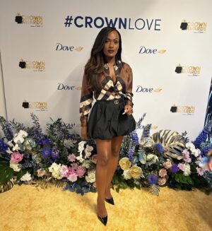 Brooke Thomas Instagram - What a moving experience at Dove’s Crown Awards— celebrating Black hair and the choice to wear it as we please. #crownlove #crownproud 

Outfit details— we love a high/low situation:
Top: @burberry from @thewebster 
Bubble skirt: @zara (I believe this was $39 and I can grab the code if you want it too!)
Shoes: @louboutinworld