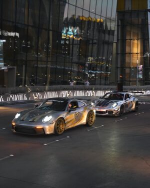 Bryan Craig Instagram - it may look like a video game… but it’s me @chris.fren @peterpulai @austin7219 driving these gorgeous gt3s through Las Vegas repping @ipeofficial_ @nitron_suspension @aero_werkz 📸 by : @pulai.photo