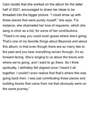 Cam Instagram - My long-standing love of Requiems, Beyoncé singing us towards the future, and how I’m digging into my next album. Thank you @variety ♥️ #cowboycarter #actii