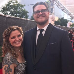 Cameron Britton Instagram - Me and the wife at the creative arts emmys! She looked like an angel with tattoos! Loved wearing @theblacktux and the fine ass suit they made! #theblacktux #emmys #mindhunter #netflix