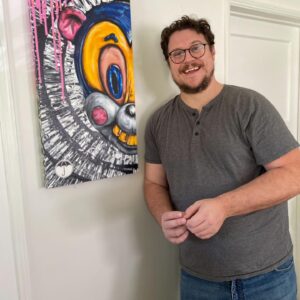 Cameron Britton Instagram - A friend I call Tarzan painted this as a surprise gift to me. I am speechless. I have rewritten this post over and over, and nothing sums it up. The sprinkles are 3D as is the patch in the corner. Thanks man, this is a one of a kind gift. @justinstoneart #hazel #netflix #umbrellaacademy #art #painting #gift #speechless