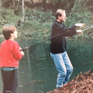 Cameron Britton Instagram - My dad and me, learning to fish in the wrong direction. #fish #hungry #childhood