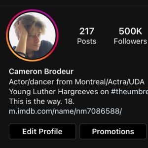 Cameron Brodeur Instagram - We hit 500k!! Thank you so much for all of your support! I love interacting with you guys. I hope that everyone is staying safe.