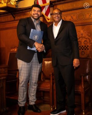 Cameron Heyward Instagram - Today is Cam Heyward Day!

This morning, @city_pittsburgh & @mayoredgainey honored @camhey97 for his dedicated service to the city and being named the 2023 Walter Payton NFL Man of the Year.