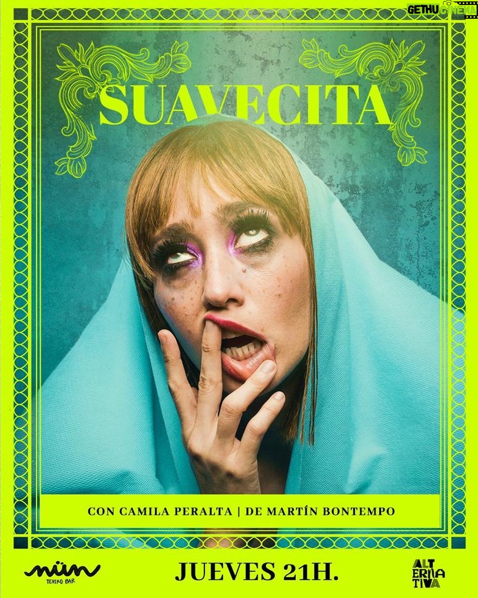 Camila Peralta - 586 Likes - El 8 de JUNIO estenamos @suavecitalaobra en @nunteatrobar
Ke nervios y ke emoción!
El texto que escribió Martín es maravilloso y su mirada como director es tan sincera y generosa que el proceso de ensayos fue de los más hermosos que viví.
El equipo que se armo es perfecto, y me emociona trabajar con toda esta gente talentosa y amorosa.
SUAVECITA funda un mito. Una fantasía marginal y pegajosa. En el hospital donde
trabaja el rumor corre a sus espaldas. Erotismo, ciencia ficción y misterio se
mezclan en su relato mientras descubre que su don es más grande de lo que
imagina.
Dramaturgia: @martin.bontempo
Actúa:@camilasicamila
Asistencia de dirección: @camilu.miranda
Dirección de arte: @urcistaro
Diseño de maquillaje: @byadamefron
Diseño de luces: @chaco_cma
Música: @gerseverina
Fotografía: @irishsuarez
Diseño gráfico: @karinitahache
Supervisión dramatúrgica: @nachobardolone
Producción ejecutiva: @alejandramenalled
Producción general: @nunteatrobar
Dirección:@martin.bontempo