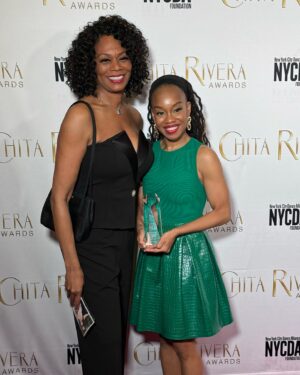 Camille A. Brown Instagram - Last week was amazing!!! I am absolutely thrilled and honored to receive the @chitaawards for my work on @hellskitchenbway !!! THANK YOU for this award!Congratulations to all the nominees and awardees especially @nez_davis,  the dance ensemble of HK,  @mayte_n @tilly_ek ! Much gratitude to @aliciakeys Michael Greif, @saymorediaz and my team @rickeytripp @sfaithb2 @kamilleupshaw @nasha415 .

I dedicated the award to Georgiana Pickett- a tremendous force in the arts who was one of the first people I told (back in 2010) that I wanted to try working in the musical theater/commercial arena. She encouraged me to speak my aspirations into existence. Lifting her name up always and forever. Georgiana, THANK YOU for encouraging me to keep dreaming!!!

Photo 2 @therealdebbieallen 
Photo 3 @bebeneuwirth 
Photo 4 @lapope48 
Photo 5 @robertwlafosse 
Photo 6 Mayte Natalio
Photo 7 @lorraine.brown.9634

Make up @harristevenb 
Styled by @jakesokoloff