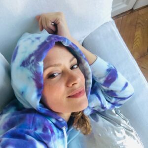 Camille De Pazzis Instagram - My new sweater! @thetiedyedrop 🦋🦋🦋 So comfy and Handmade in L.A  #addict #tieanddye #uniquepiece #instamood #sweater #hoody #relax #comfy #actress @eggles77