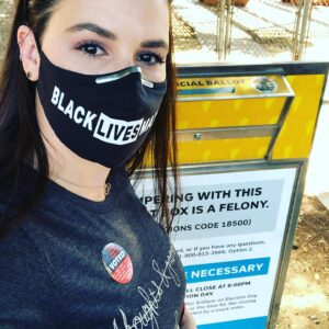 Cara Santa Maria Instagram - This is the big one, folks. #ivoted. Did you? Killer joined me to cast my ballot in an official box in Los Angeles. My mask and t-shirt probably tell you everything else you need to know 🙃🗳🇺🇸