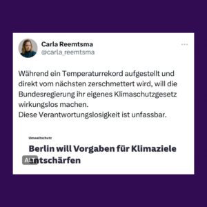Carla Reemtsma Instagram - Selten lagen Klimakrisenrealität und Klimapolitik so weit auseinander wie in diesen Tagen. Jeder Temperaturrekord und jede neue fossile Investition machen klar: Business-as-usual ist keine Option mehr. Change is needed. And so are you 💕