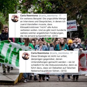 Carla Reemtsma Instagram - Die Klimakrise zu bekämpfen, heißt oft auch, gegen Mythen, falsche Erzählungen und Strohmannargumente kämpfen. Das macht oft müde. Aber in Zeiten, in denen die Klimablockierer den gesellschaftlichen Rückhalt für Klimagerechtigkeit zu spüren bekommen und keine anderen Argumente mehr finden, ist es unverzichtbar. 
Genauso, wie es unverzichtbar ist – gerade in Wahlkampfzeiten – immer und immer wieder, die Forderung nach einer klimagerechten Gesellschaft laut auf die Straßen zu tragen. Kommt dazu ✊
