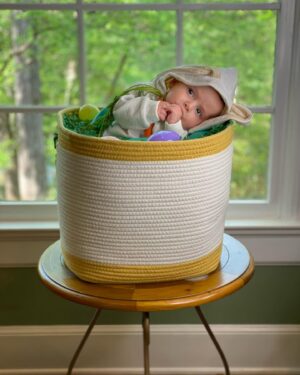 Carlee Baker Instagram - Happy Easter, friends!! Today we learned that Anne Geddes, we are not 😂 but hey, it’s the thought that counts! 

#beckettjones #littlelauzirika #annegeddes #happyeaster #hoppyeaster