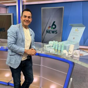 Carlos Calderon Instagram - “It will be all in English” … I got SO nervous I lost my voice on a few words 🫠 but @carlitoscalderon w/ 27 years of experience nailed it! One of my models was my aunt who was part of the testing process.(I always remember and bring with me the ones who supported us, gratefulness is the number one rule)
@gelatoforyourface 🫧🧊 🇺🇸 #tv appearance. 
Special Thanks to @taimitv for making this 📺 dream come true and @miriamitapia  and @nbc6 ⭐️
•