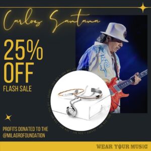 Carlos Santana Instagram - Today only save 25% on all guitar string memorabilia made from strings used and donated by Carlos Santana. Profits to @milagrofoundation. Only available at @wearyourmusic: https://bit.ly/3NkdJ1L