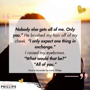 Carly Phillips Instagram - 𝐃𝐀𝐑𝐄 𝐓𝐎 𝐒𝐔𝐑𝐑𝐄𝐍𝐃𝐄𝐑
Have you met Gabe and Izzy yet? 👀💘👇 

𝐖𝐇𝐀𝐓 𝐑𝐄𝐀𝐃𝐄𝐑𝐒 𝐀𝐑𝐄 𝐒𝐀𝐘𝐈𝐍𝐆:
"This was my first time reading from Carly Phillips  and the book was free, so I thought why not, and I thoroughly enjoyed every minute of it. There was enough heat and sizzle in the book to make it a page turner and there was definitely a fiery passion between the two main characters!"

𝐃𝐢𝐯𝐞 𝐢𝐧𝐭𝐨 𝐭𝐡𝐢𝐬 𝐬𝐞𝐫𝐢𝐞𝐬 𝐧𝐨𝐰! 🔥
LINK IN BIO

#carlyphillips #romance #romancebooks #romancereaders #romancerecs #bookish #bookworm #booklover #bookaddict #bookstagram