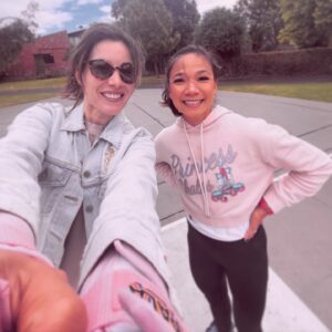 Carly Pope Instagram - Doesn’t everyone (I’m serious) want to be a #PrincessOnSkates ? 

The goal: get more comfy on 🛼, have homework to bring back to LA, have a mini sweat, have a mega laugh, leave nothing (including bone fragments) on the court. 
@princess_on_skates was a dreamy and patient(!) teacher these past few weeks, and helped me gingerly nail that wish-list. Gingerly, operative word.
Thank you, Belle…I now feel safe enough to roll around with only wrist guards! Bold improvement. 
See you for a dance next time I’m in Melbs 💋
#BelleOnWheels #frankenskates #rollerskating #rollergirls #rollerdance #protectivegear #getoutside #bambi #naarm