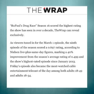 Carson Kressley Instagram - THANK YOU to all who tuned in to support our queens and make Friday’s episode of Season 16 the highest-rated #DragRace episode in over a DECADE 🙌💗 Read more now in @thewrap’s exclusive reveal!

Watch @rupaulsdragrace Saturdays on:
🌎 2:30AM UTC @wowpresentsplus (ex. USA, Canada, Australia)
🇺🇸 Fridays, 8PM ET @mtv
🇨🇦 @cravecanada
🇦🇺 @stanaustralia

‼️ Watch #Episode 1 FREE on @wowpresentsplus to all logged-in users in available territories, no subscription needed!